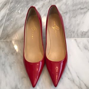 Ivanka Trump red patent kitten heel